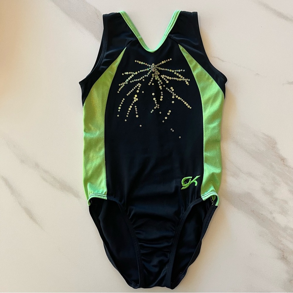 GK Girls Leotard in Black and Neon Green / Medium